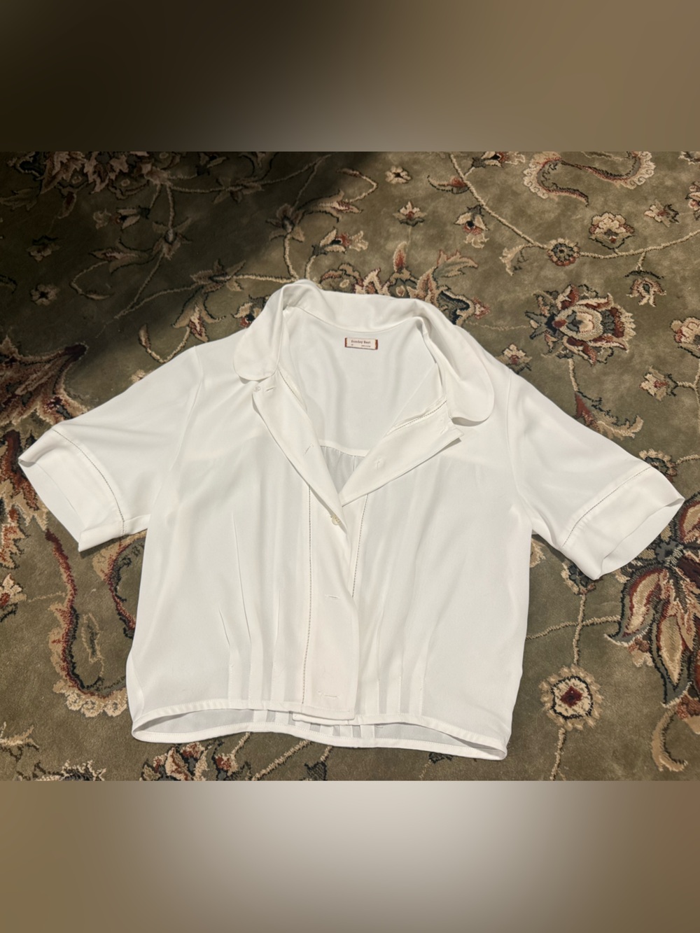 Women's White Short-Sleeve Cropped Blouse Sunday Best